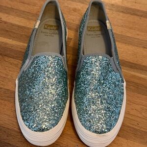 Keds Kate Spade Teal Glitter Slip-On Sneakers
